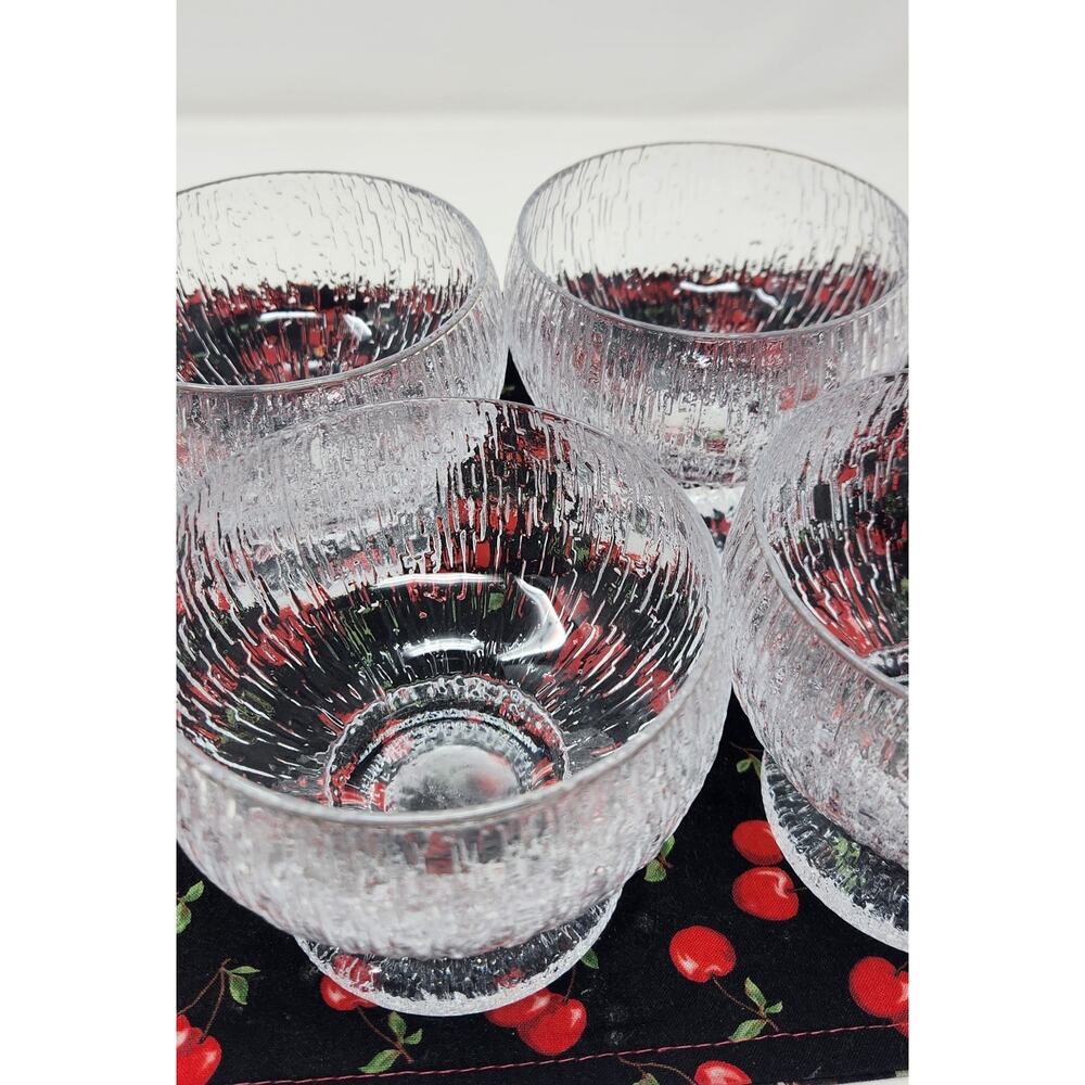 Lot Of 4 Crystal Footed Dessert Bowls I ITTALA KEKKERIT | Icicle SnowTextured - Picture 3 of 8